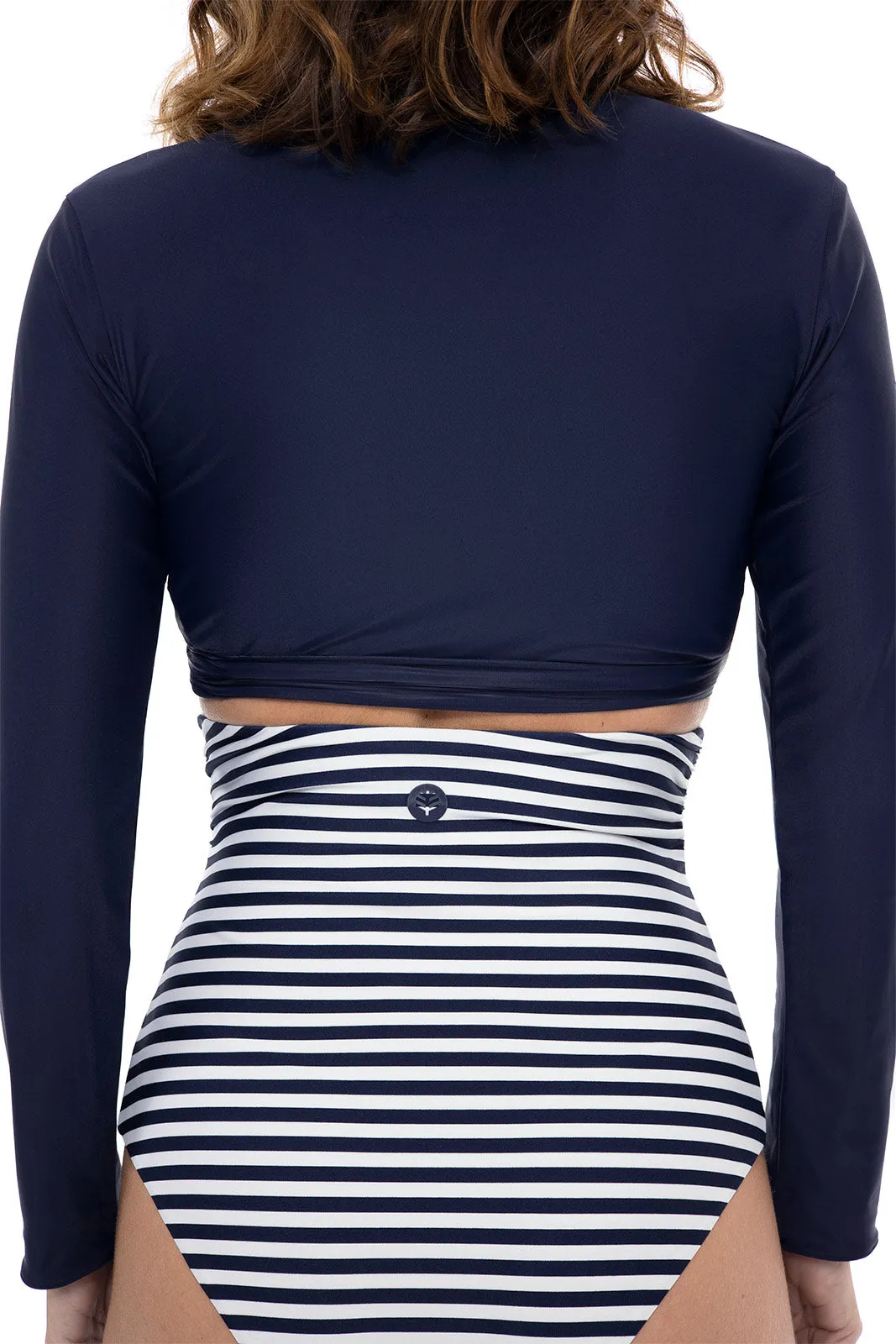 Women's Golden Isles Ultra High Rise Swim Bottom  | White/Navy Stripe