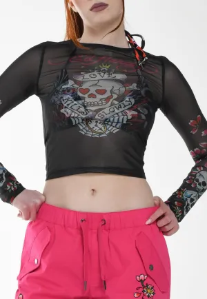 Womens Love-Kills-Slowly Mesh Long Sleeved T-Shirt - Black