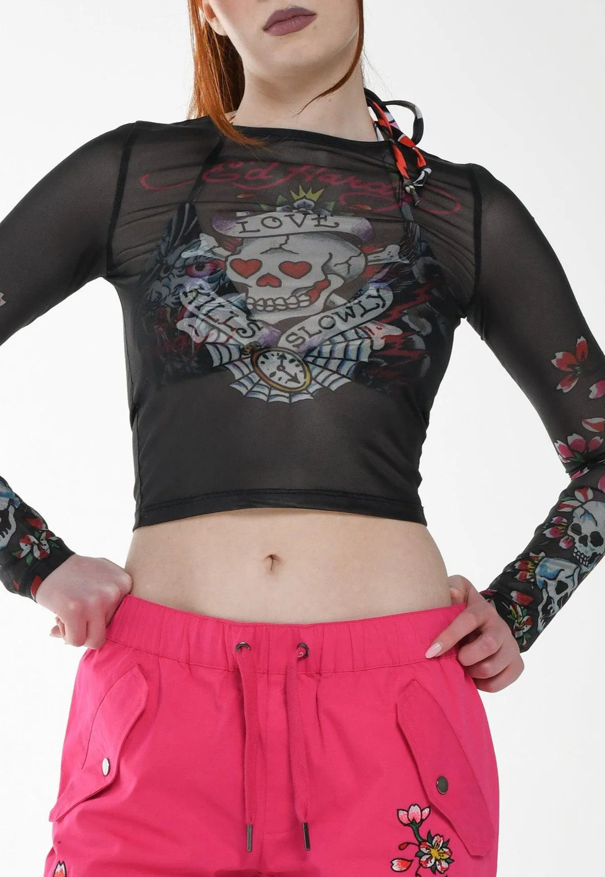 Womens Love-Kills-Slowly Mesh Long Sleeved T-Shirt - Black
