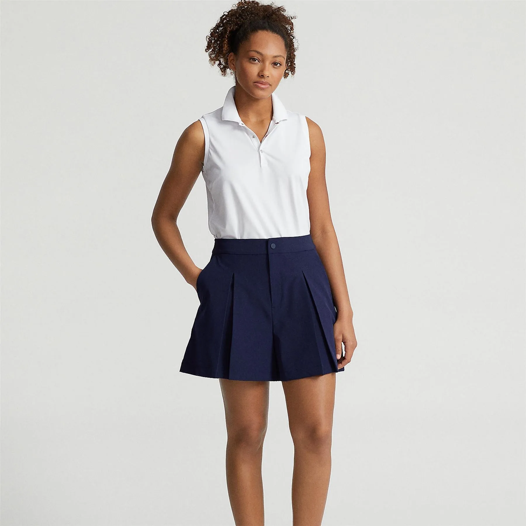 Womens Performance Wide-Leg Pleated Short Refined Navy - AW23