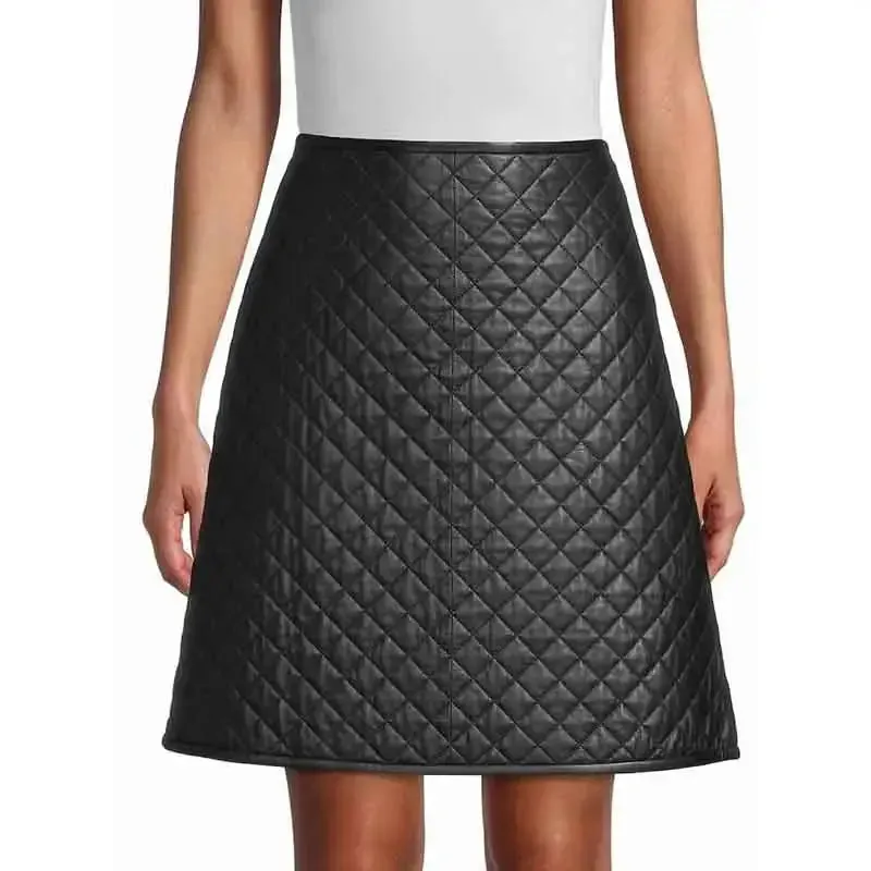 Women's Quilted Leather Skirt – Stylish & Elegant Midi Skirt