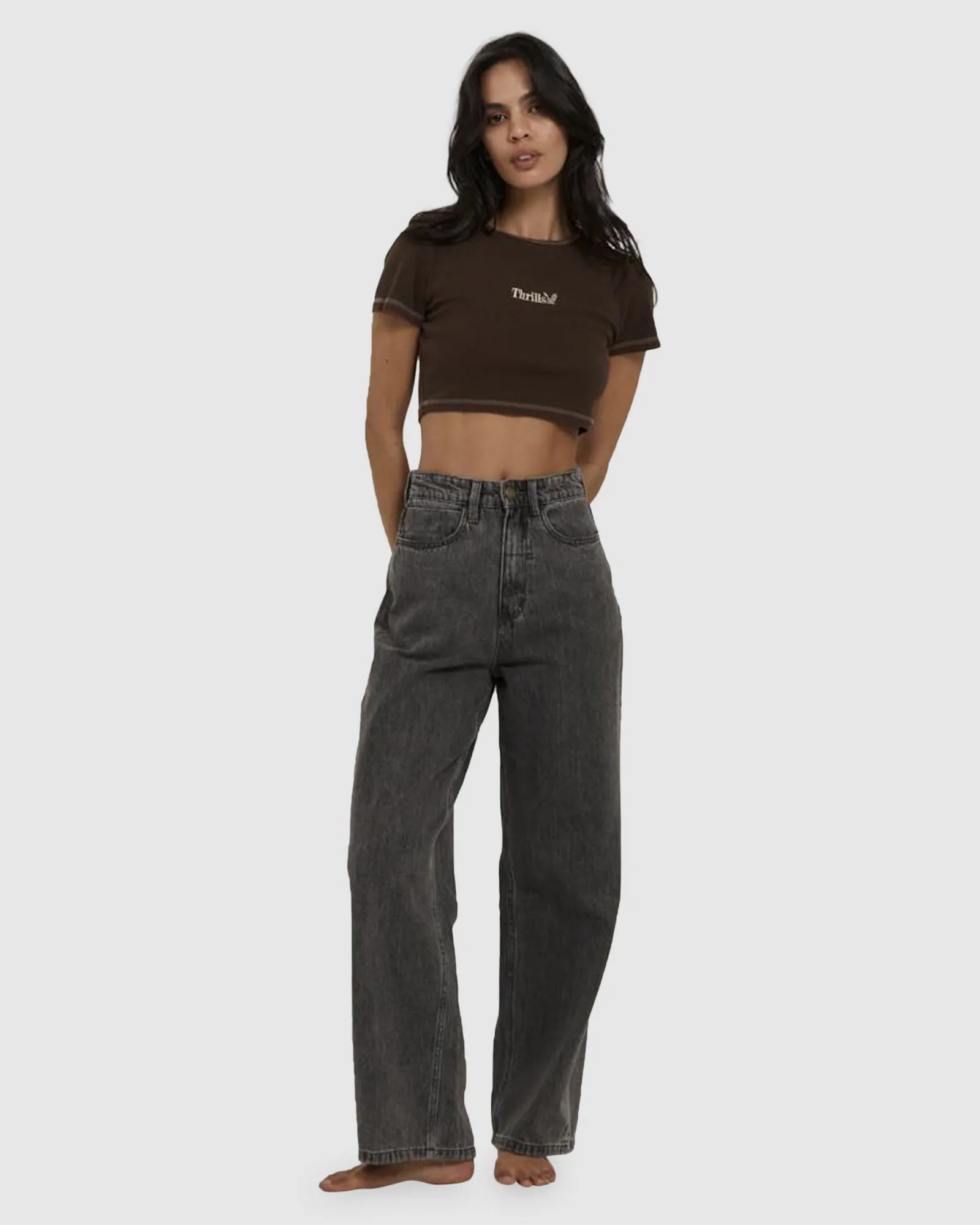WOMENS THRILLS WORKWEAR EMBRO CROP T-SHIRT