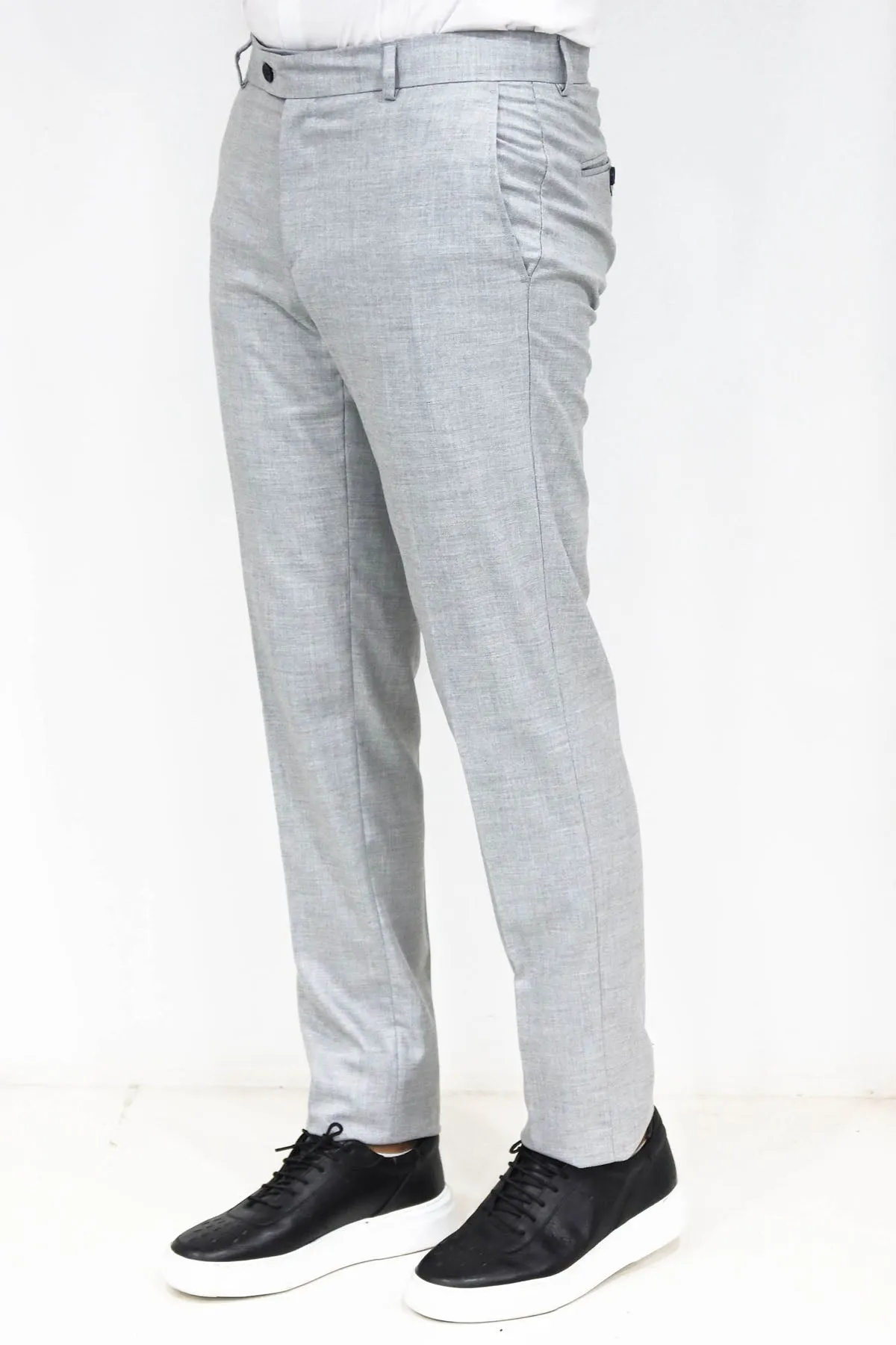 WSS Slim Fit Textured Grey Men Trousers  - Singen