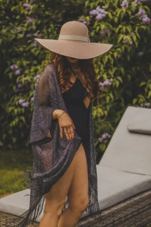 Xander Kostroma - Metallic Kimono Beach Coverup Black (95x95 cm) -Lightweight & Breathable Viscose -For Eco-Conscious Beach Lovers
