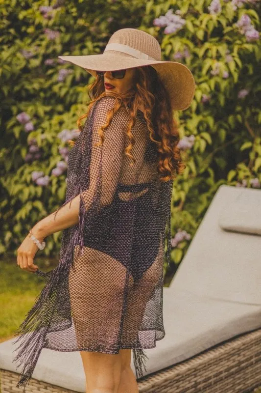 Xander Kostroma –Viscose Metallic Tassel Beach Coverup (Black) -Sustainable, Lightweight & Breathable -For Beach Lovers & Leisure Travelers
