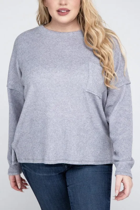 Zenana Plus Ribbed Brushed Melange Hacci Sweater