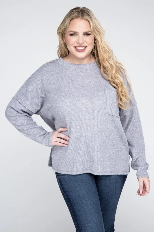 Zenana Plus Ribbed Brushed Melange Hacci Sweater
