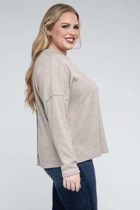 Zenana Plus Ribbed Brushed Melange Hacci Sweater
