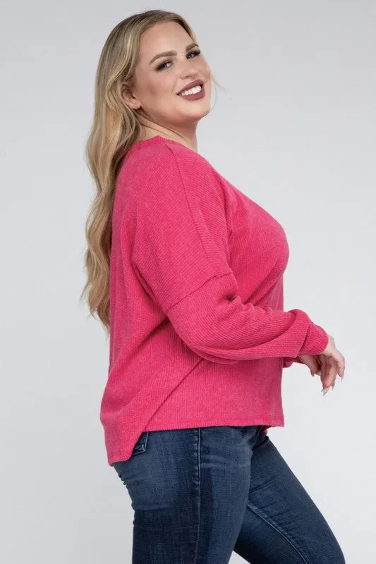 Zenana Plus Ribbed Brushed Melange Hacci Sweater