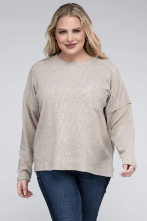 Zenana Plus Ribbed Brushed Melange Hacci Sweater