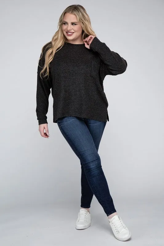 Zenana Plus Ribbed Brushed Melange Hacci Sweater