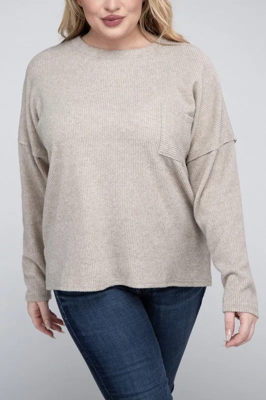 Zenana Plus Ribbed Brushed Melange Hacci Sweater