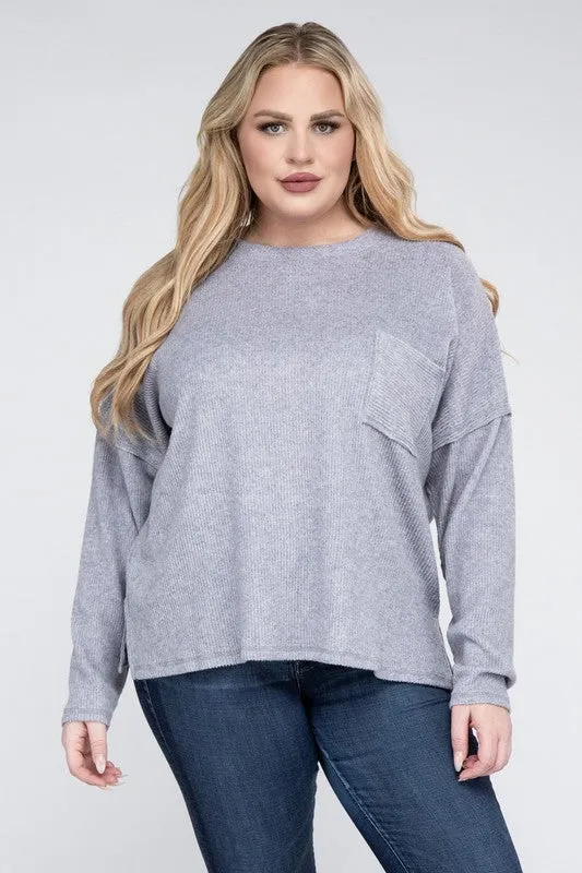 Zenana Plus Ribbed Brushed Melange Hacci Sweater