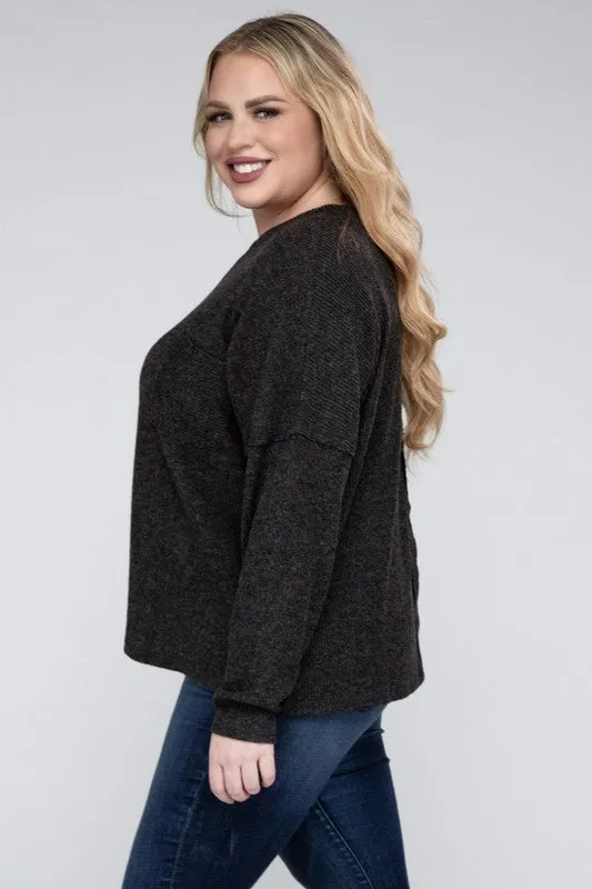 Zenana Plus Ribbed Brushed Melange Hacci Sweater