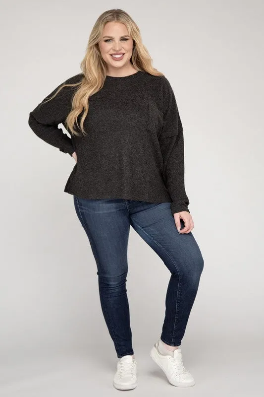 Zenana Plus Ribbed Brushed Melange Hacci Sweater