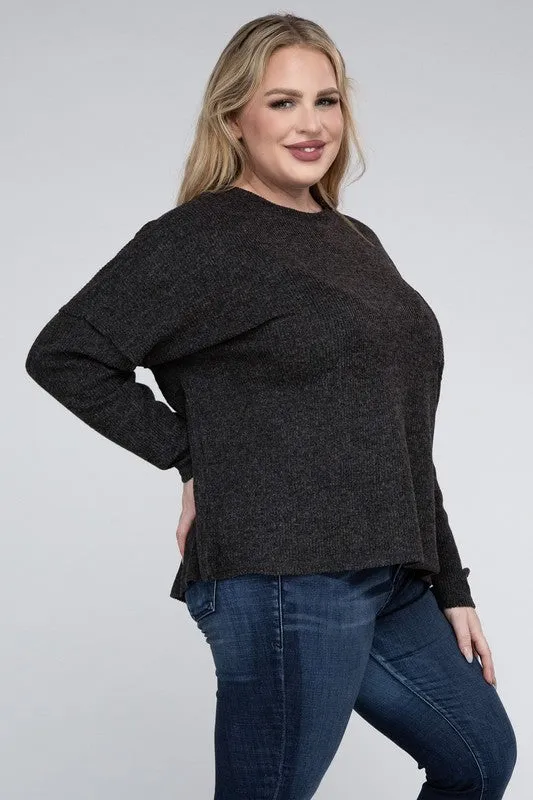 Zenana Plus Ribbed Brushed Melange Hacci Sweater